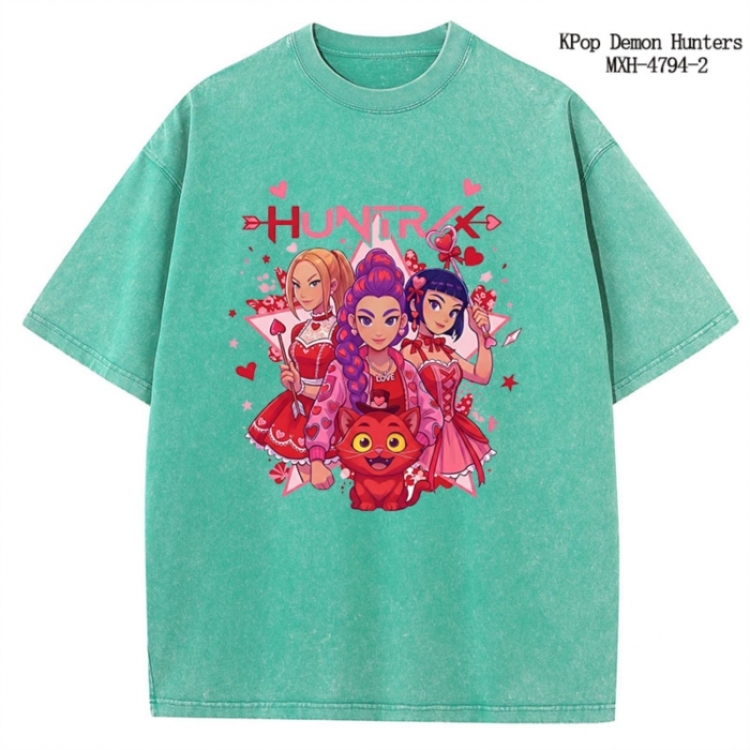 K-Pop Demon Hunters Anime peripheral pure cotton washed and worn T-shirt from S to 2XL