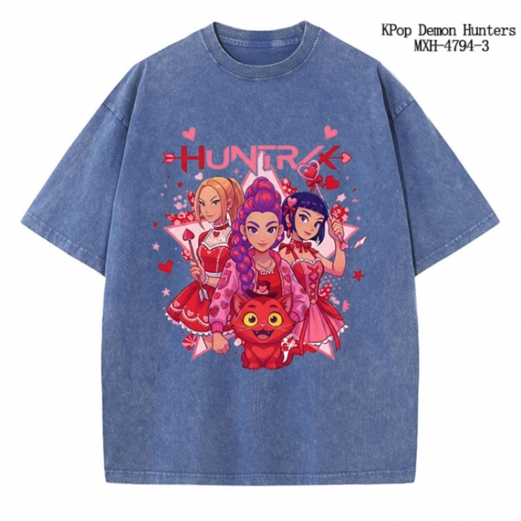 K-Pop Demon Hunters Anime peripheral pure cotton washed and worn T-shirt from S to 2XL