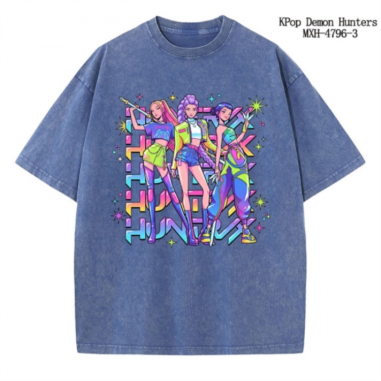 K-Pop Demon Hunters Anime peripheral pure cotton washed and worn T-shirt from S to 2XL