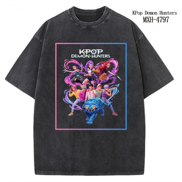 K-Pop Demon Hunters Anime peripheral pure cotton washed and worn T-shirt from S to 2XL