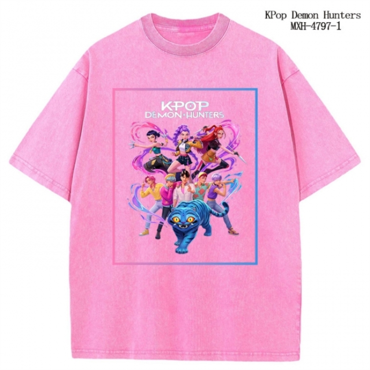 K-Pop Demon Hunters Anime peripheral pure cotton washed and worn T-shirt from S to 2XL