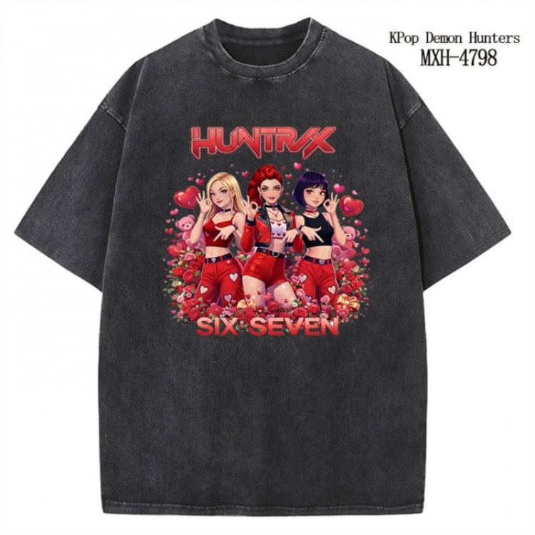 K-Pop Demon Hunters Anime peripheral pure cotton washed and worn T-shirt from S to 2XL