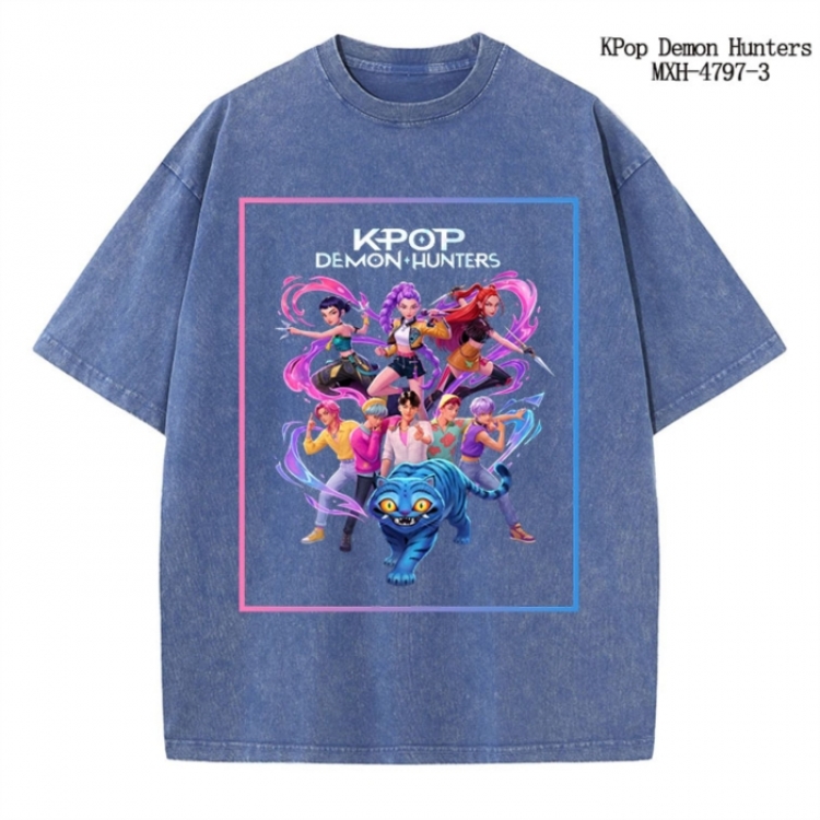 K-Pop Demon Hunters Anime peripheral pure cotton washed and worn T-shirt from S to 2XL