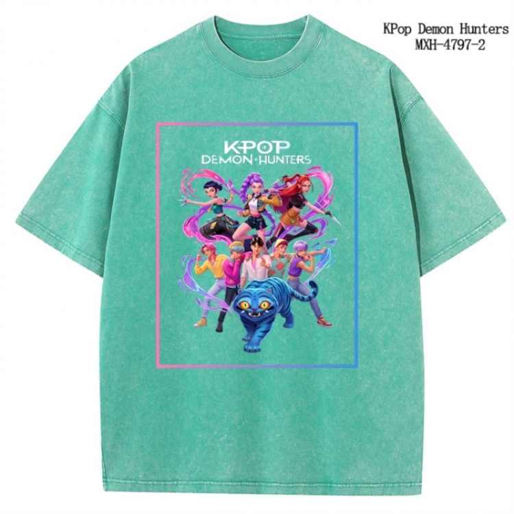 K-Pop Demon Hunters Anime peripheral pure cotton washed and worn T-shirt from S to 2XL