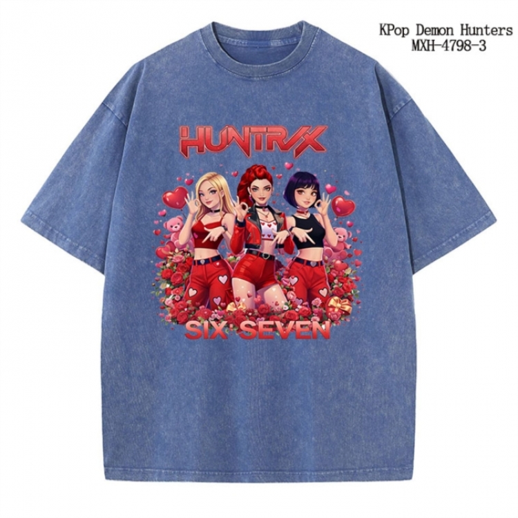 K-Pop Demon Hunters Anime peripheral pure cotton washed and worn T-shirt from S to 2XL