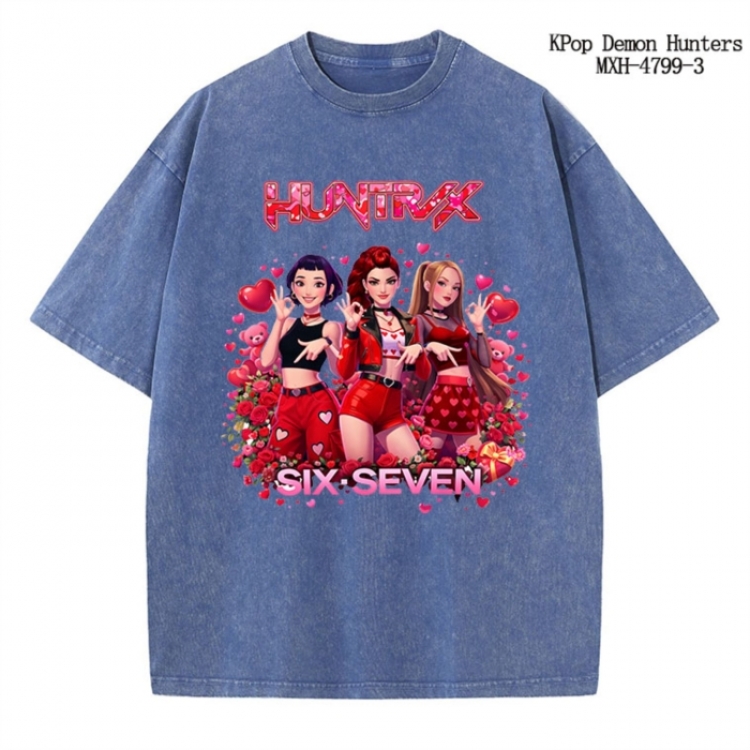 K-Pop Demon Hunters Anime peripheral pure cotton washed and worn T-shirt from S to 2XL