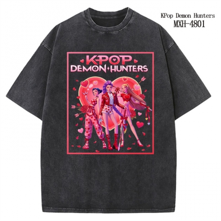K-Pop Demon Hunters Anime peripheral pure cotton washed and worn T-shirt from S to 2XL