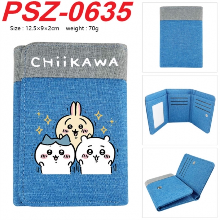 Chiikawa Anime color blocked three fold concealed wallet 12.5X9X2CM 70G