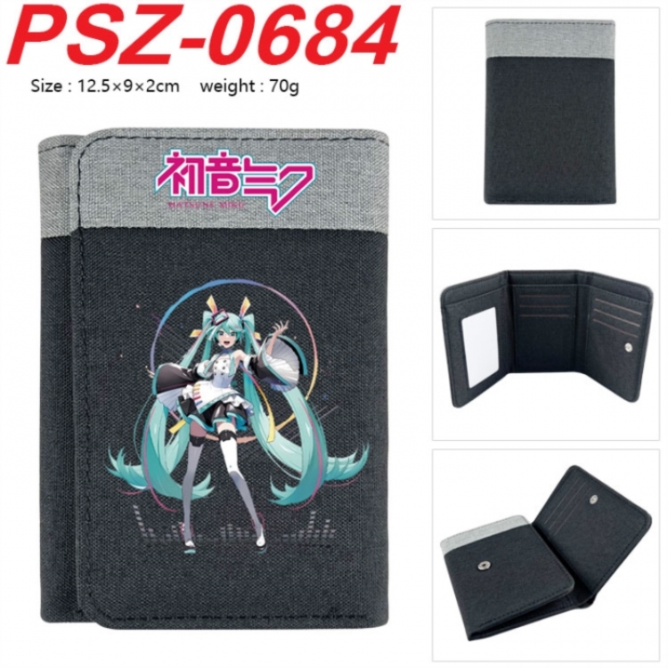 Hatsune Miku Anime color blocked three fold concealed wallet 12.5X9X2CM 70G