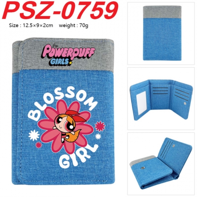The Powerpuff Girls Anime color blocked three fold concealed wallet 12.5X9X2CM 70G
