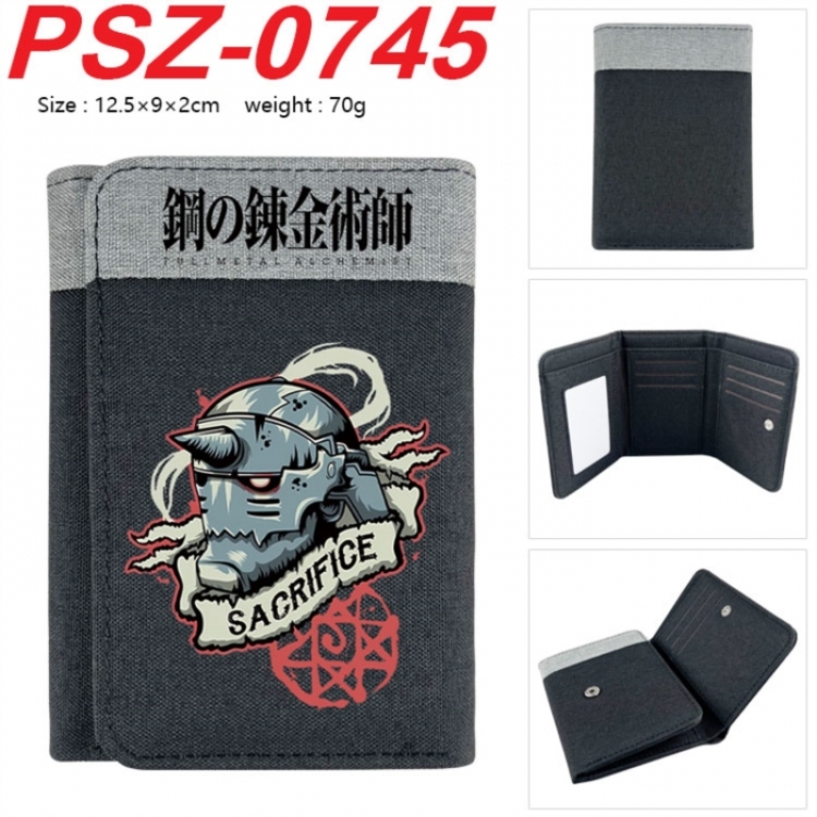 Fullmetal Alchemist Anime color blocked three fold concealed wallet 12.5X9X2CM 70G