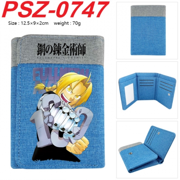 Fullmetal Alchemist Anime color blocked three fold concealed wallet 12.5X9X2CM 70G