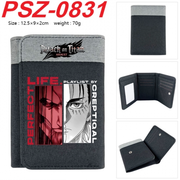 Shingeki no Kyojin Anime color blocked three fold concealed wallet 12.5X9X2CM 70G