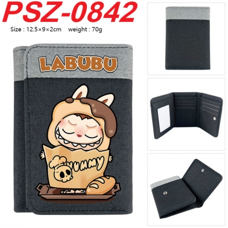 Labubu Anime color blocked three fold concealed wallet 12.5X9X2CM 70G