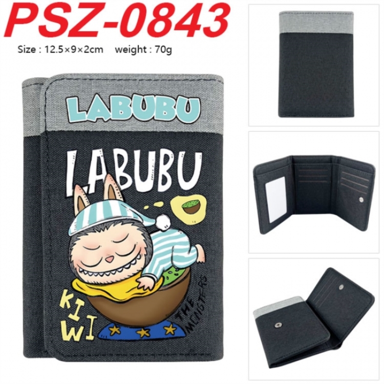 Labubu Anime color blocked three fold concealed wallet 12.5X9X2CM 70G