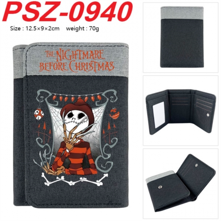 The Nightmare Before Christmas Anime color blocked three fold concealed wallet 12.5X9X2CM 70G