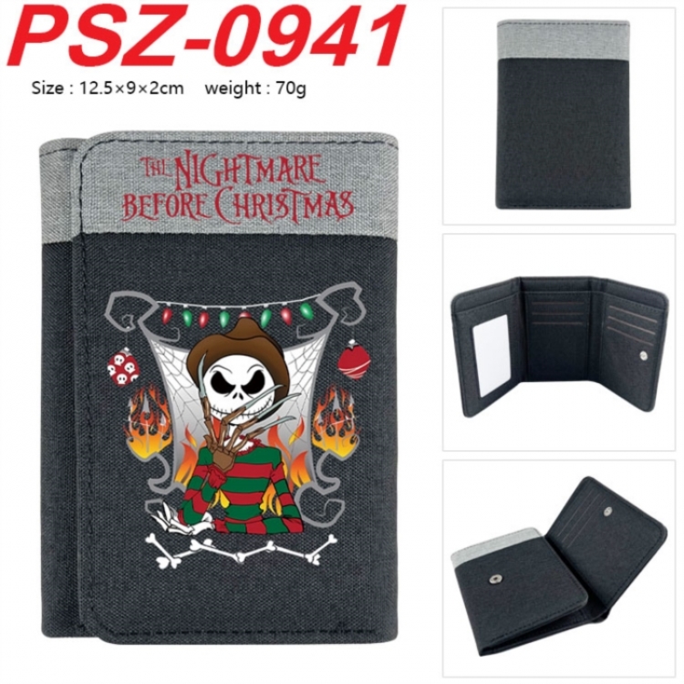 The Nightmare Before Christmas Anime color blocked three fold concealed wallet 12.5X9X2CM 70G