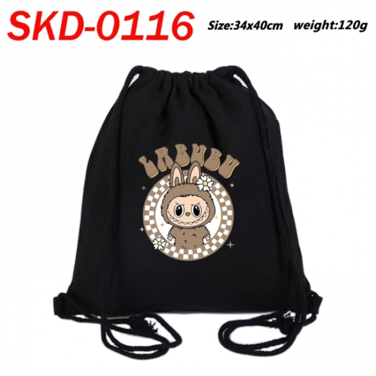 Labubu Anime-themed Canvas Drawstring Backpack Tote Bag 34x40cm