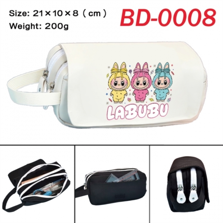 Labubu Anime peripheral handheld large capacity double-layer Oxford cloth pencil case 21X10X8cm