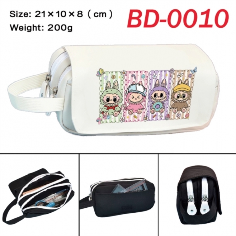 Labubu Anime peripheral handheld large capacity double-layer Oxford cloth pencil case 21X10X8cm