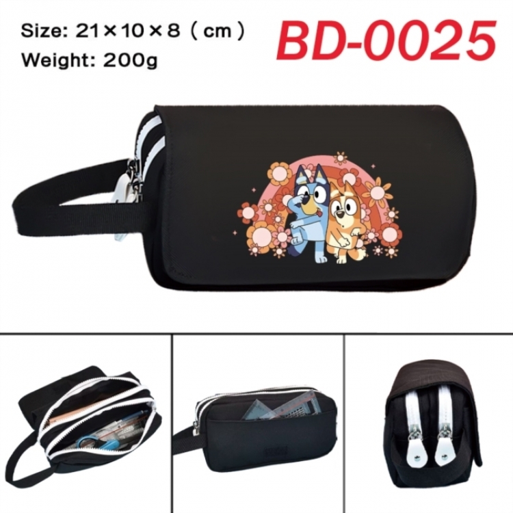 Bluey Anime peripheral handheld large capacity double-layer Oxford cloth pencil case 21X10X8cm