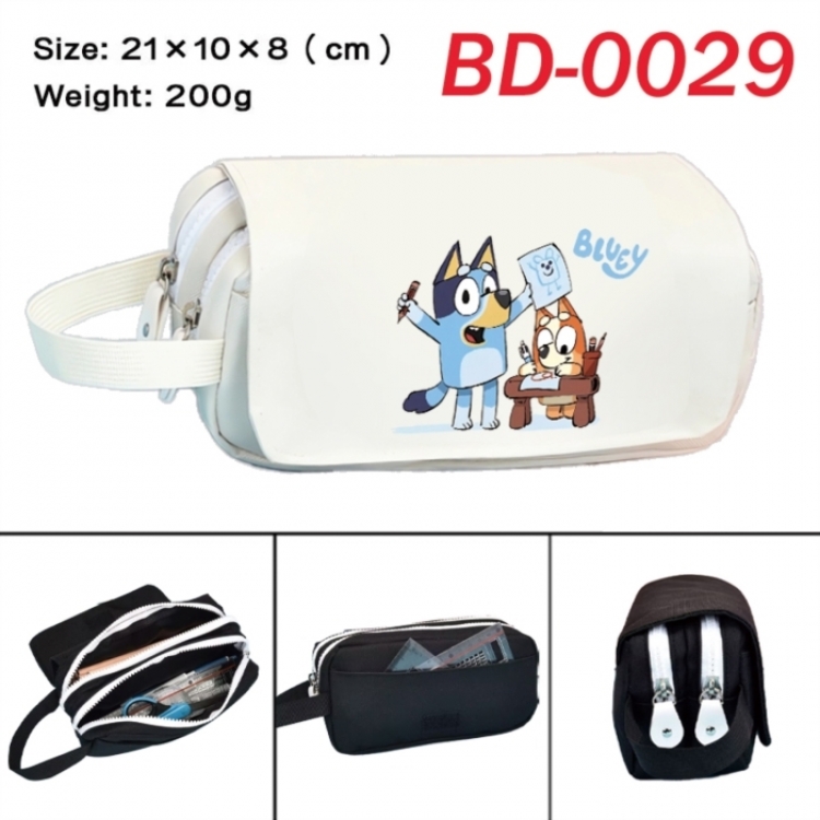 Bluey Anime peripheral handheld large capacity double-layer Oxford cloth pencil case 21X10X8cm