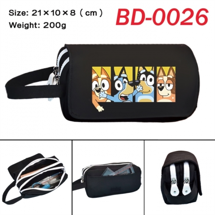 Bluey Anime peripheral handheld large capacity double-layer Oxford cloth pencil case 21X10X8cm