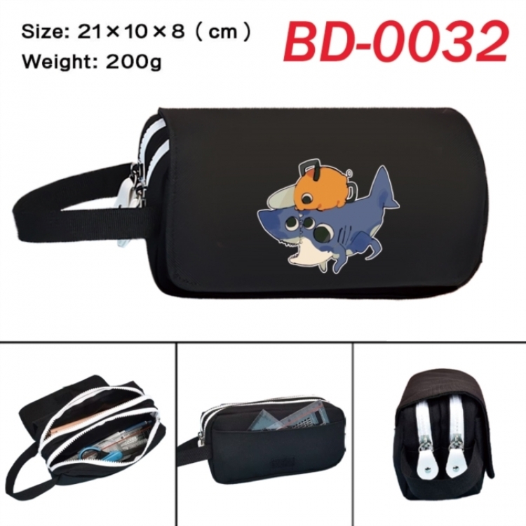Chainsaw Man Anime peripheral handheld large capacity double-layer Oxford cloth pencil case 21X10X8cm