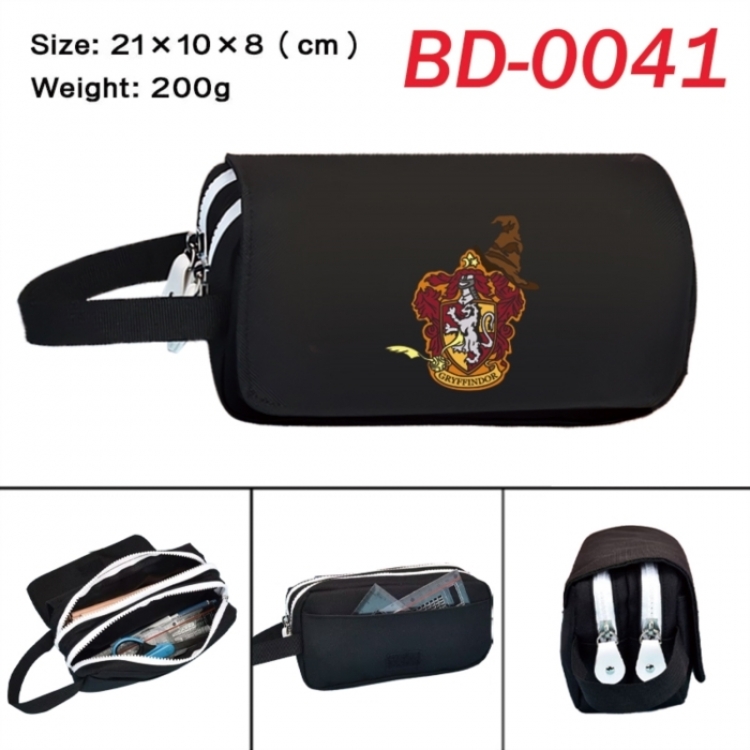 Harry Potter Anime peripheral handheld large capacity double-layer Oxford cloth pencil case 21X10X8cm