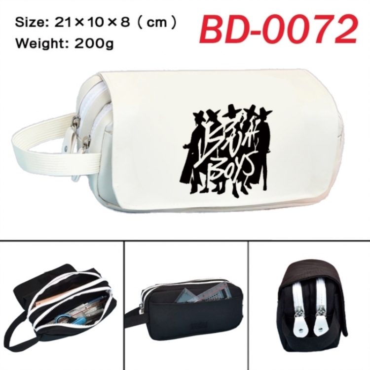 K-Pop Demon Hunters Anime peripheral handheld large capacity double-layer Oxford cloth pencil case 21X10X8cm