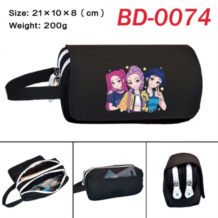 K-Pop Demon Hunters Anime peripheral handheld large capacity double-layer Oxford cloth pencil case 21X10X8cm