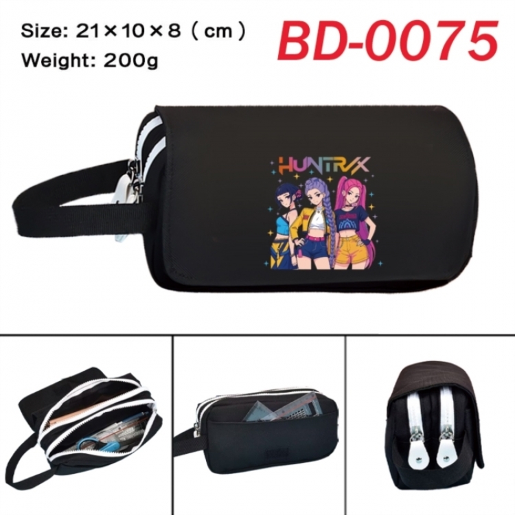 K-Pop Demon Hunters Anime peripheral handheld large capacity double-layer Oxford cloth pencil case 21X10X8cm