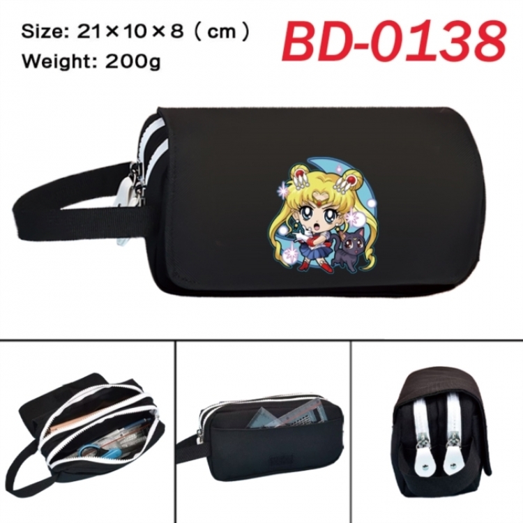 sailormoon Anime peripheral handheld large capacity double-layer Oxford cloth pencil case 21X10X8cm