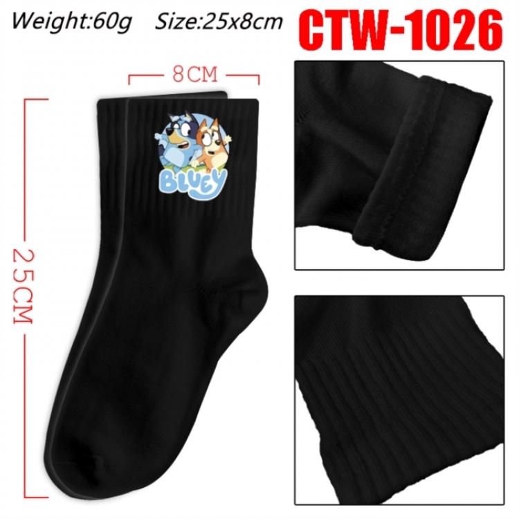 Bluey Anime Print Long Crew Cotton Socks 25x8cm