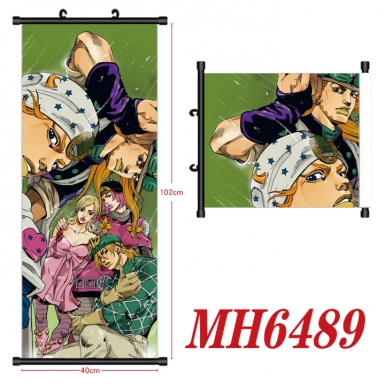 JoJos Bizarre Adventure Anime black Plastic rod Cloth painting Wall Scroll 40X102CM 