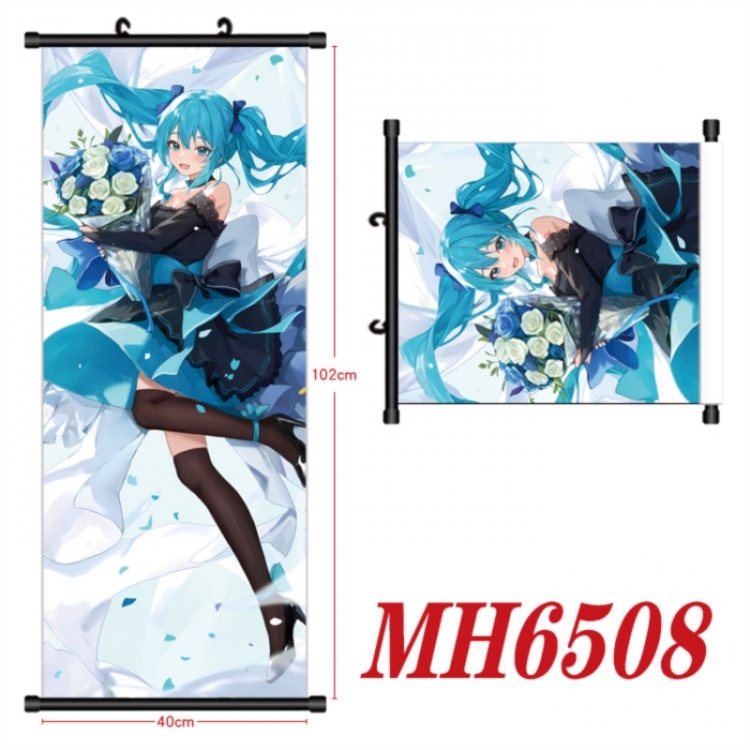 Hatsune Miku Anime black Plastic rod Cloth painting Wall Scroll 40X102CM 