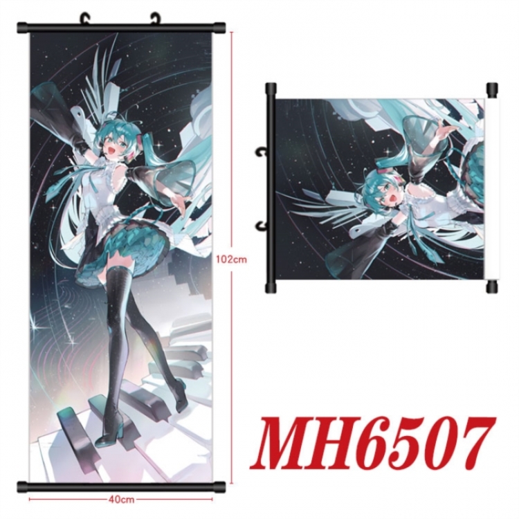 Hatsune Miku Anime black Plastic rod Cloth painting Wall Scroll 40X102CM 
