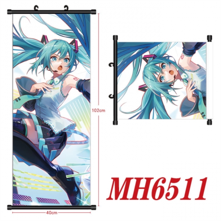 Hatsune Miku Anime black Plastic rod Cloth painting Wall Scroll 40X102CM 