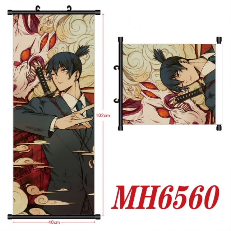 Chainsaw Man Anime black Plastic rod Cloth painting Wall Scroll 40X102CM 