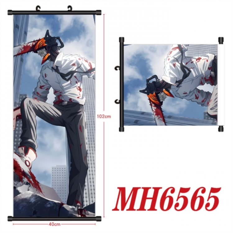 Chainsaw Man Anime black Plastic rod Cloth painting Wall Scroll 40X102CM 