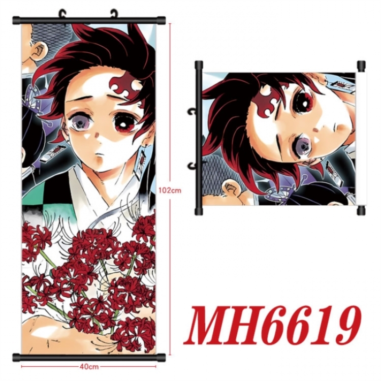 Demon Slayer Kimets Anime black Plastic rod Cloth painting Wall Scroll 40X102CM