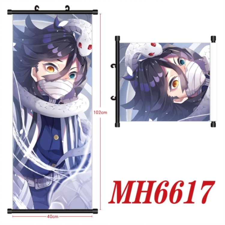 Demon Slayer Kimets Anime black Plastic rod Cloth painting Wall Scroll 40X102CM