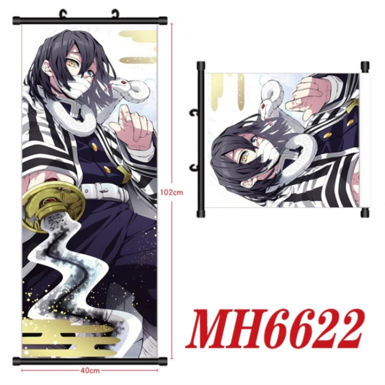 Demon Slayer Kimets Anime black Plastic rod Cloth painting Wall Scroll 40X102CM