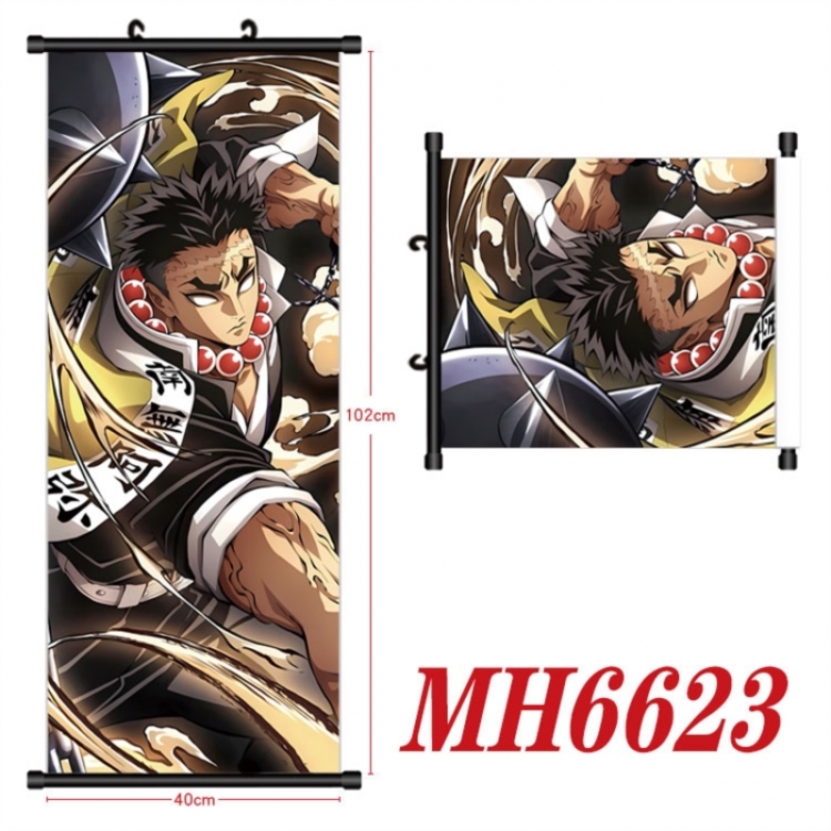 Demon Slayer Kimets Anime black Plastic rod Cloth painting Wall Scroll 40X102CM