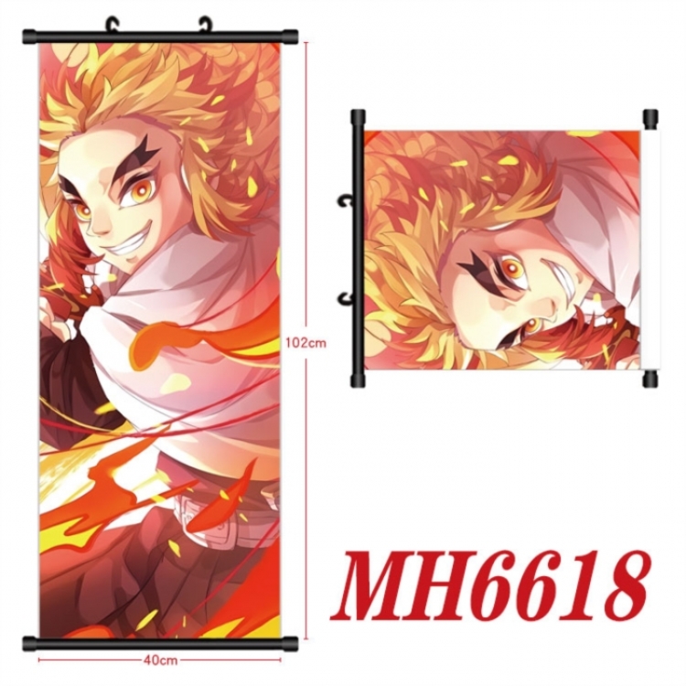 Demon Slayer Kimets Anime black Plastic rod Cloth painting Wall Scroll 40X102CM