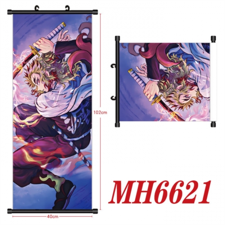 Demon Slayer Kimets Anime black Plastic rod Cloth painting Wall Scroll 40X102CM