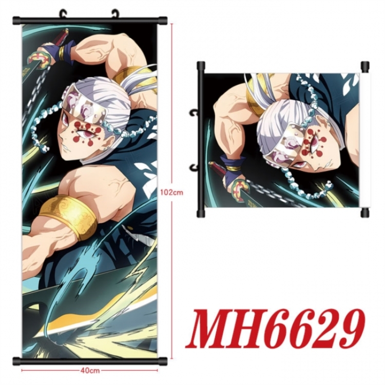 Demon Slayer Kimets Anime black Plastic rod Cloth painting Wall Scroll 40X102CM