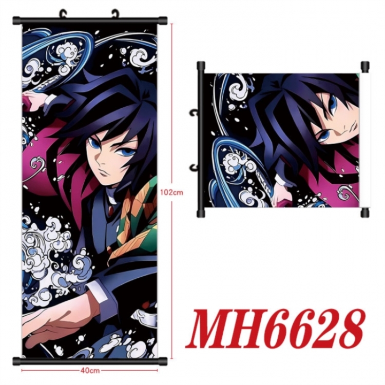 Demon Slayer Kimets Anime black Plastic rod Cloth painting Wall Scroll 40X102CM