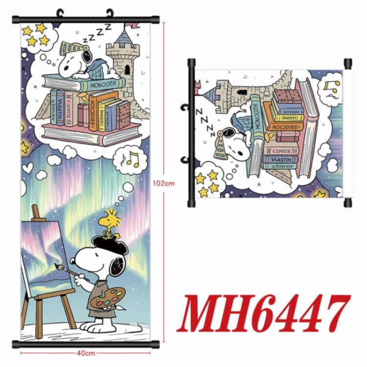 snoopy Anime black Plastic rod Cloth painting Wall Scroll 40X102CM