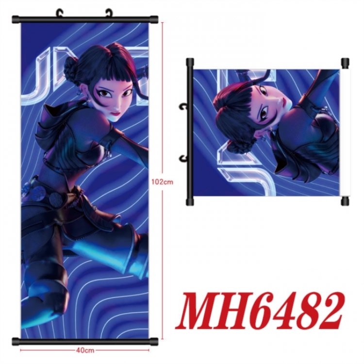 K-Pop Demon Hunters Anime black Plastic rod Cloth painting Wall Scroll 40X102CM